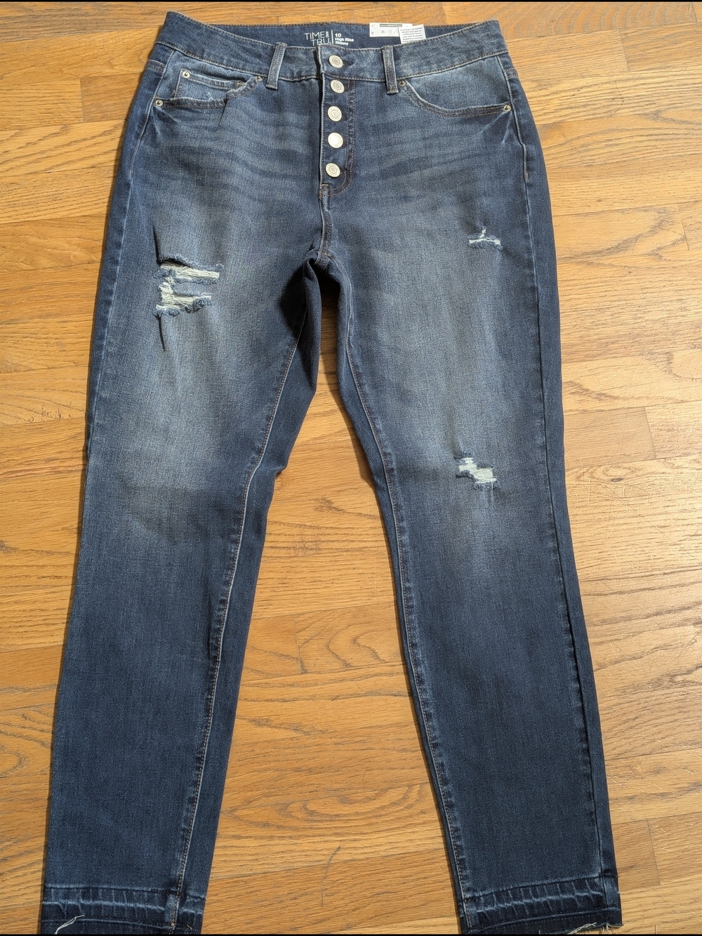 Time and Tru Dark Blue Distressed Skinny Jeans